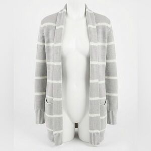 Athleta Coastal Gray and White Striped Knit Cardigan Size XXS Oversized